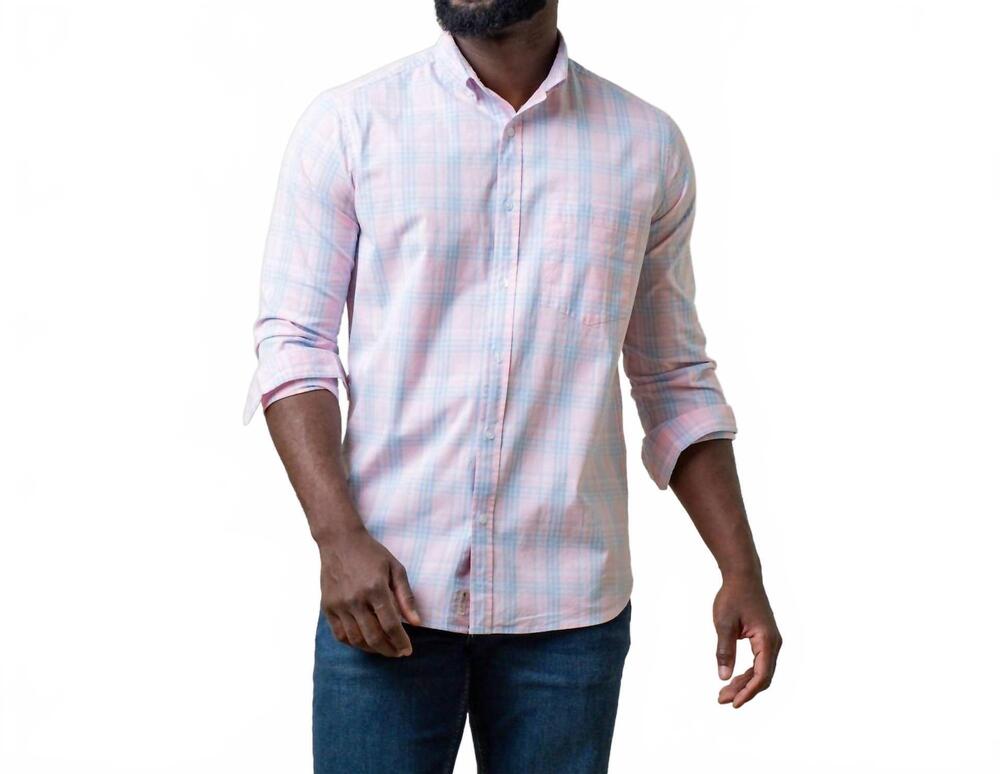NEW HOPE & HENRY organic stretch poplin shirt in pink petal plaid